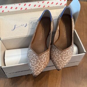 Rothy's Patterned Brown Flats with Blue Accents